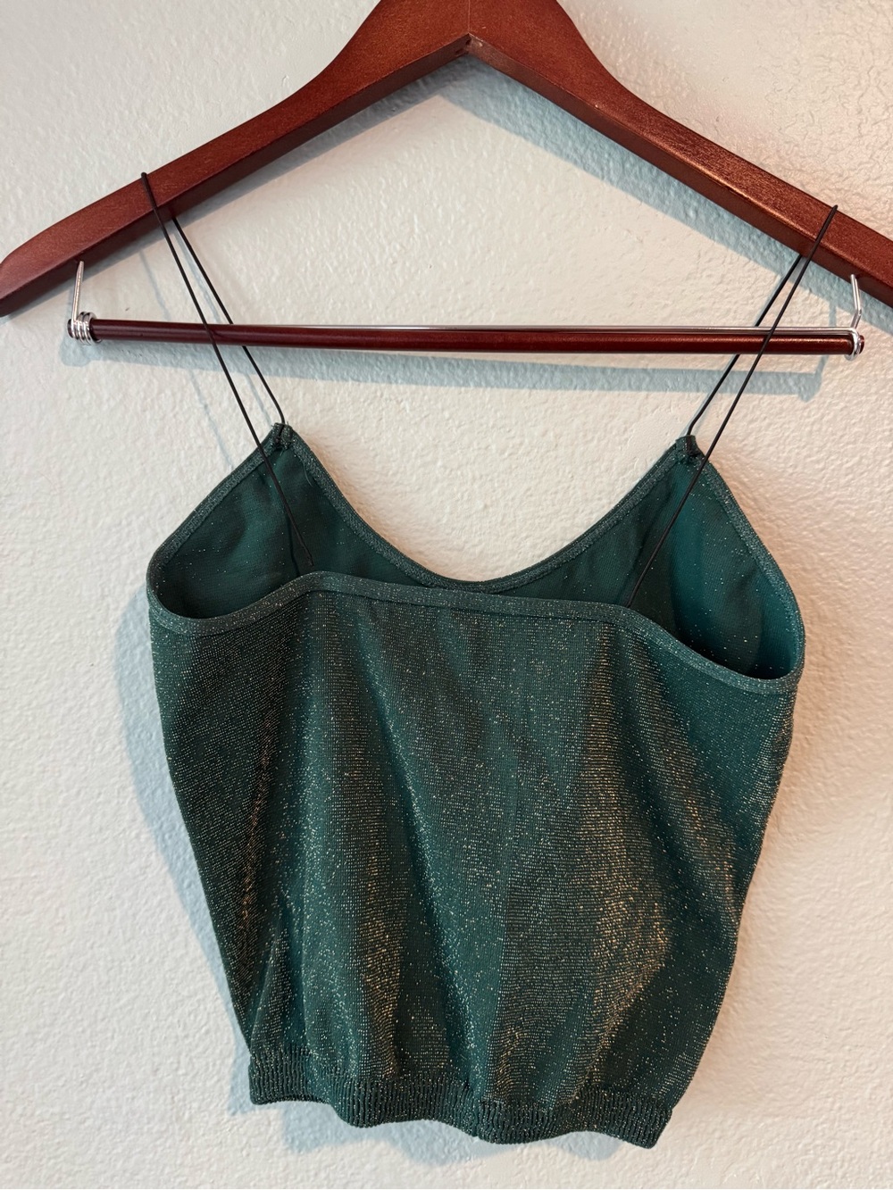 Free People Skinny Strap Seamless Brami Cropped Tank Top Green Blue Metallic - Picture 3 of 6